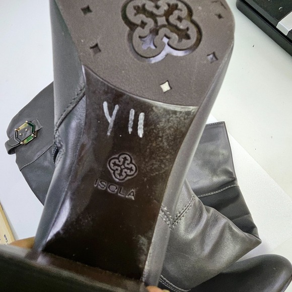 Isola Over the Knee Boots Womens Size 9.5M Steel Gray Leather Block Heel 6414308 - Picture 9 of 16